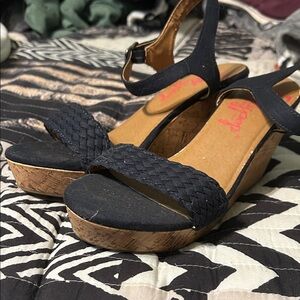 Jellypop Black and Tan Wedge Sandals